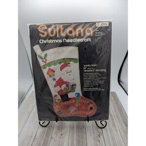 Sultana Christmas Needlecraft Kit Santa Train Jeweled Stocking 16" Polyester & C
